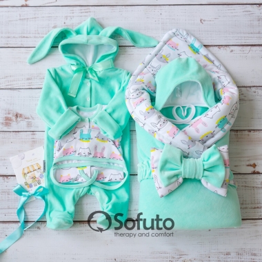 Комплект на выписку демисезонный, Bunny mint (6 предметов)