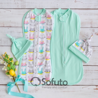 Комплект пеленок-коконов для новорожденных, Mint Bunny