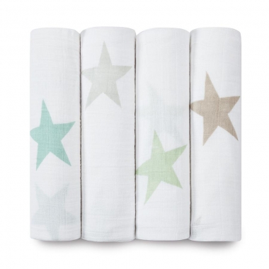 Муслиновые пеленки для новорожденных Aden&Anais большие, набор 4, Super Stars Scout