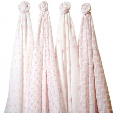 Муслиновые пеленки для новорожденного SwaddleDesigns большие набор 4, Pink Butterfly