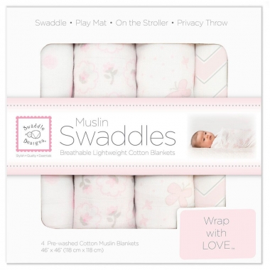 Муслиновые пеленки для новорожденного SwaddleDesigns большие набор 4, Pink Butterfly