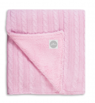Вязаный плед с мехом для новорожденных (косичка) Jollein, "светло-розовый", большой