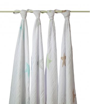 Муслиновые пеленки для новорожденных Aden&Anais большие, набор 4, Super Stars Scout