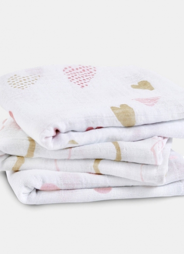 Муслиновые пеленки для новорожденных Aden&Anais средние, набор 3, Heart Breaker