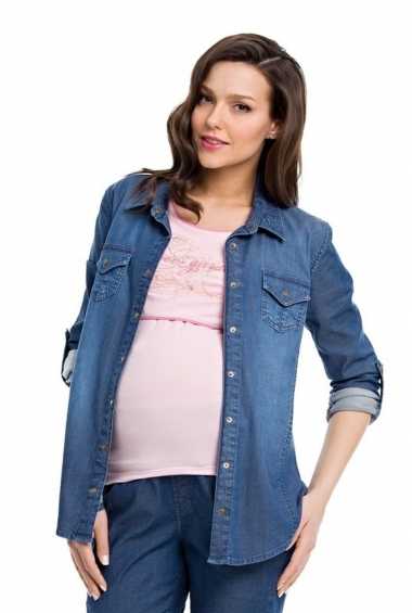 Блуза-рубашка для беременных и кормящих деним, цвет синий