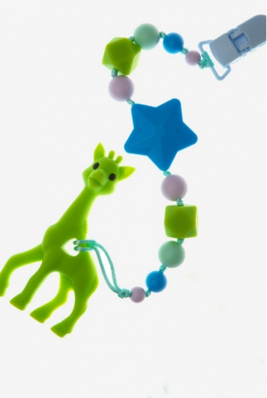 Силиконовый прорезыватель с держателем Сафари, салатовый