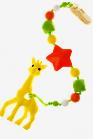 Силиконовый прорезыватель с держателем Сафари, желтый Силиконовый прорезыватель с держателем Сафари, желтый