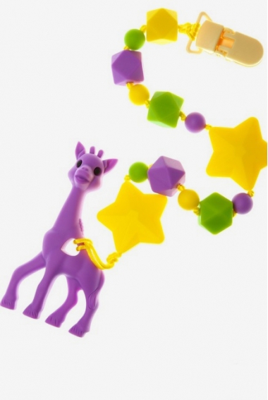 Силиконовый прорезыватель с держателем Звездное Сафари, фиолетовый Силиконовый прорезыватель с держателем Звездное Сафари, фиолетовый