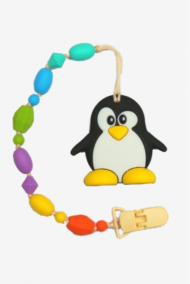 Силиконовый прорезыватель с держателем Пингвин