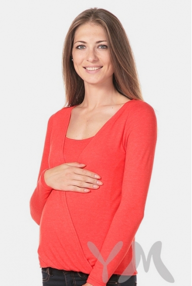 Блуза на резинке для беременных и кормящих, красный мак