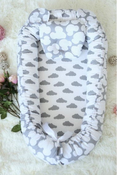 Кокон-гнездышко для новорожденных Babynest Clouds Silver