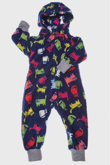 Флисовая поддева (комбинезон) Comfort, коты на синем