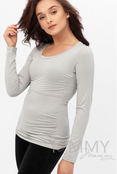 Лонгслив из модала для беременных и кормящих, серый жемчуг