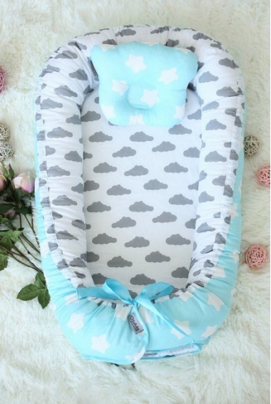 Кокон-гнездышко для новорожденных Babynest Silver Aqua