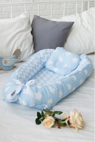 Гнездышко для новорожденных Babynest Stars and waves blue sky