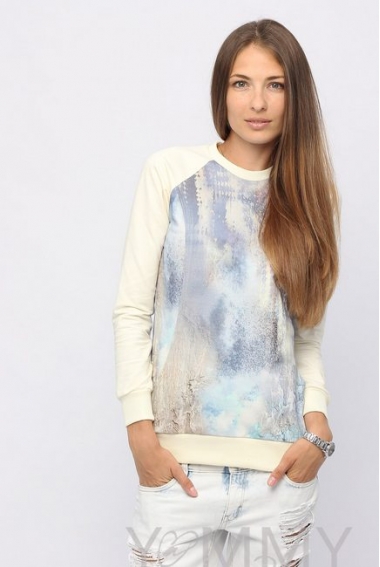 Свитшот для кормящих и беременных, экрю / серо-небесный рисунок