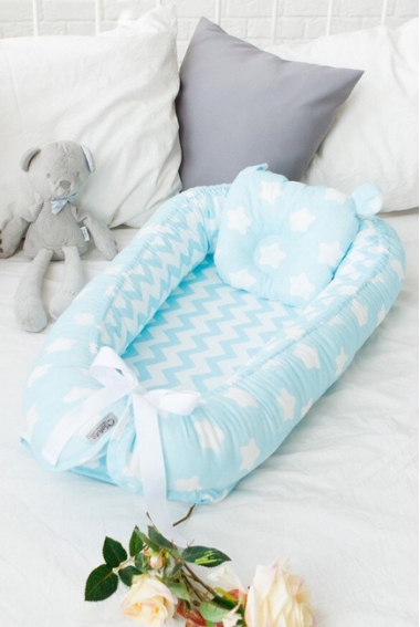 Кокон-гнездышко для новорожденных Babynest Stars and Waves Aqua