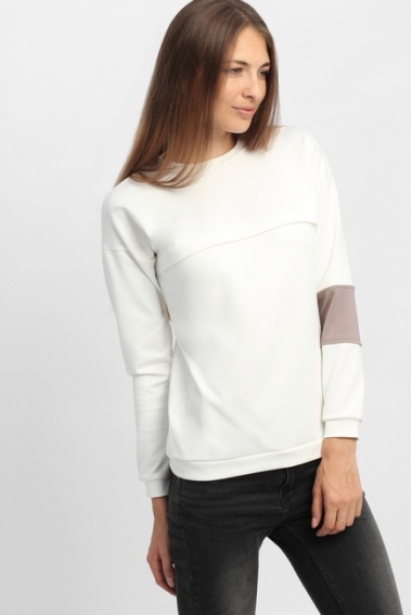 Свитшот для беременных и кормящих с декоративной вставкой, экрю