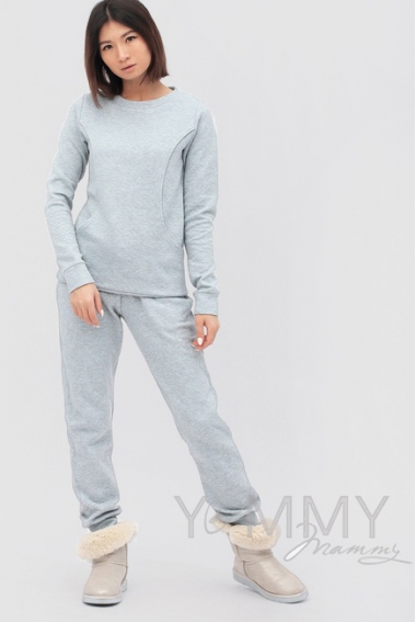 Костюм для беременных и кормящих, серо-голубой меланж