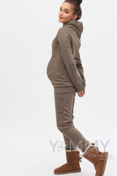 Теплый костюм для беременных и кормящих, цвет коричневый меланж