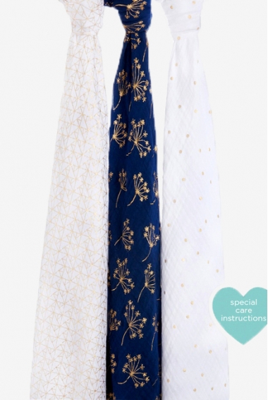 Муслиновые пеленки для новорожденных Aden&Anais мерцающие большие, набор 3, Metallic Gold Deco