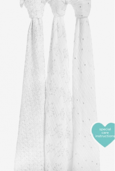 Муслиновые пеленки для новорожденных Aden&Anais мерцающие большие, набор 3, Metallic Silver Deco