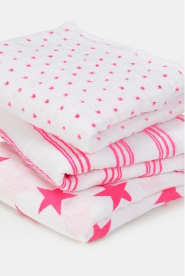 Муслиновые пеленки для новорожденных Aden&Anais средние, набор 3, Musy Neon Pink