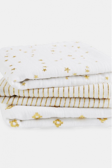 Муслиновые пеленки для новорожденных Aden&Anais мерцающие средние, набор 3, Metallic Gold