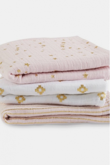 Муслиновые пеленки для новорожденных Aden&Anais мерцающие средние, набор 3, Metallic Primrose