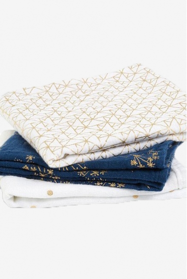 Муслиновые пеленки для новорожденных Aden&Anais мерцающие средние, набор 3, Metallic Gold Deco