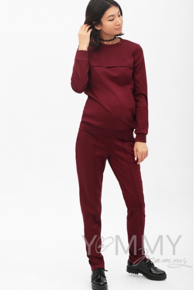 Костюм для беременных и кормящих из плотной вискозы, цвет бургунди