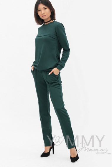 Костюм для кормящих и беременных из плотной вискозы, цвет изумрудный