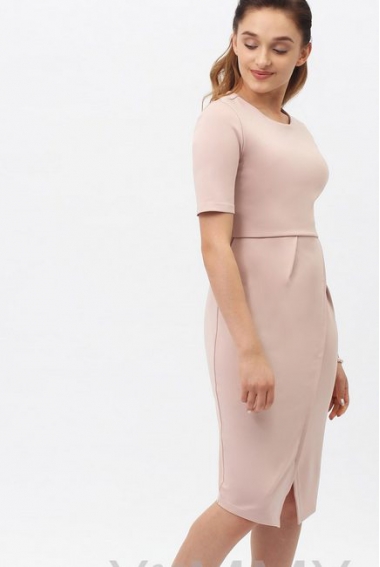 Платье для беременных и кормящих с юбкой "тюльпан" жемчужно-розовое