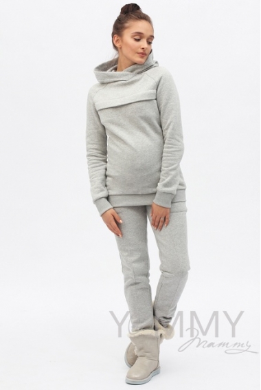 Теплый костюм для кормящих и беременных, цвет серый меланж