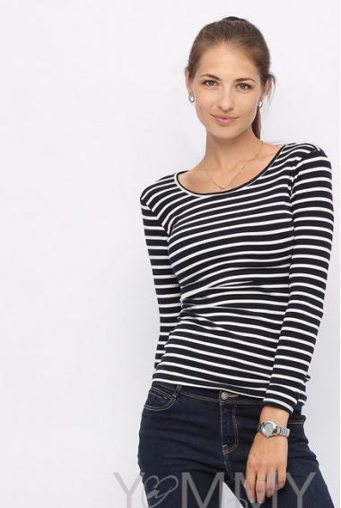 Лонгслив для кормящих и кормящих, темно-синий в белую полоску