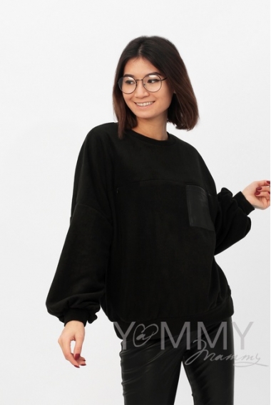 Свитшот для кормящих и беременных флисовый, цвет черный