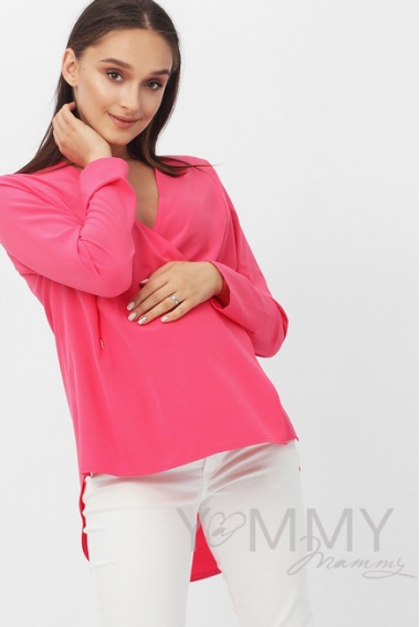 Блуза для кормящих и беременных на запах, фуксия