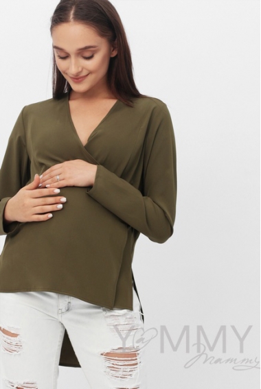 Блуза для беременных и кормящих на запах, цвет хаки
