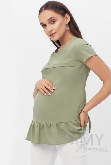 Блуза для кормящих и беременных с воланом, цвет олива