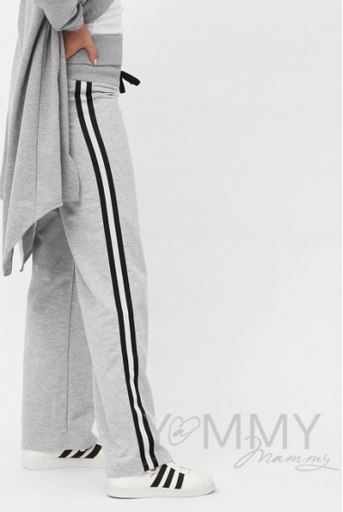 Брюки для беременных и кормящих универсальные с лампасами, цвет серый меланж