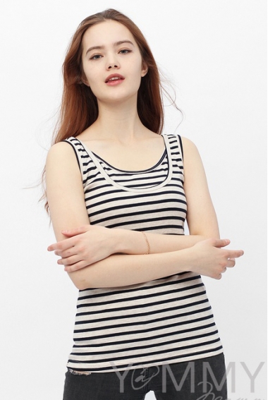 Майка для беременных и кормящих в полоску, бежевый/синий