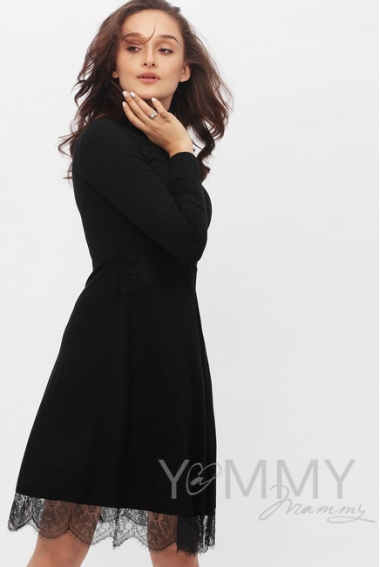 Платье для беременных и кормящих с кружевом, цвет черный