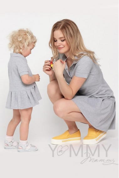 Платье для беременных и кормящих поло с воланом, серый меланж