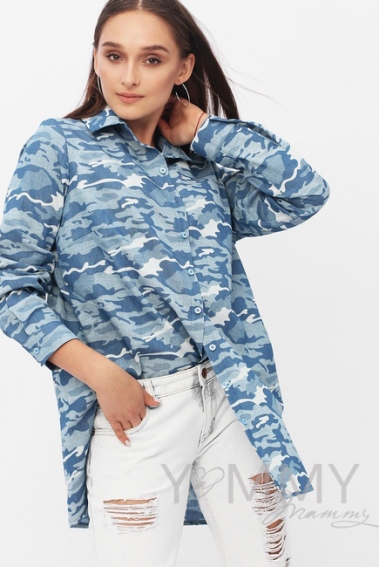 Рубашка для беременных и кормящих джинсовая, цвет милитрари