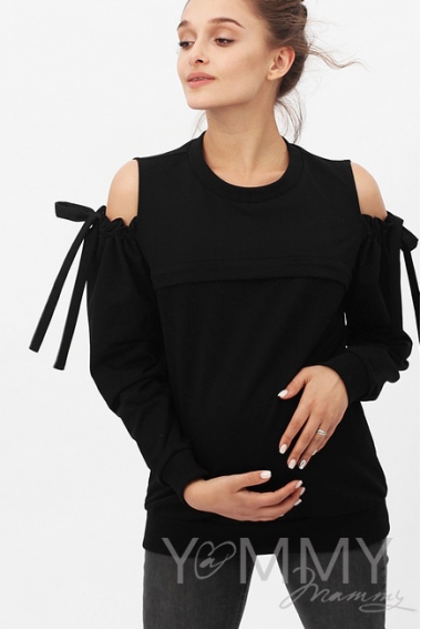 Свитшот для беременных и кормящих с вырезами на плечах, черный