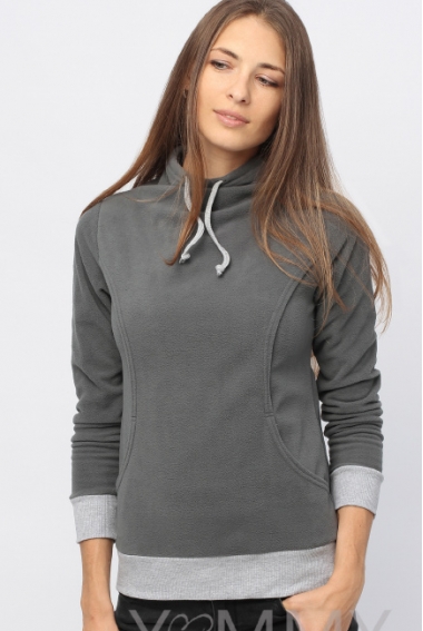 Толстовка для кормящих и беременных флисовая с завязками, цвет темно-серый