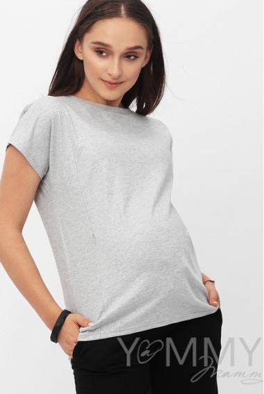 Футболка для беременных и кормящих с серебряным напылением, серый меланж
