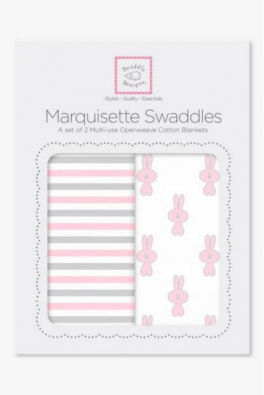Набор пеленок SwaddleDesigns - Marquisette 2-Pack Little Bunnie Simple Stripes