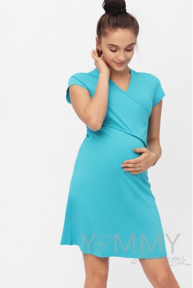 Платье-кимоно для дома YammyMammy (ямми мамми) трикотажное, цвет "бирюзовый"