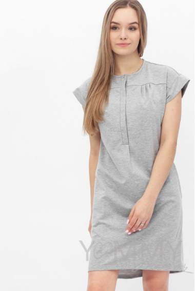 Платье на кнопках для беременных и кормящих, серый меланж